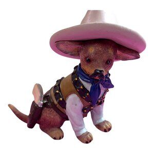 Hamilton Collection Western Cowboy Chihuahua Figurine Hat & Bandana Revolver Gun
